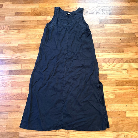 DKNY Pure Linen Dress Womens Large Black Sleeveless Maxi Minimalist - Picture 1 of 7